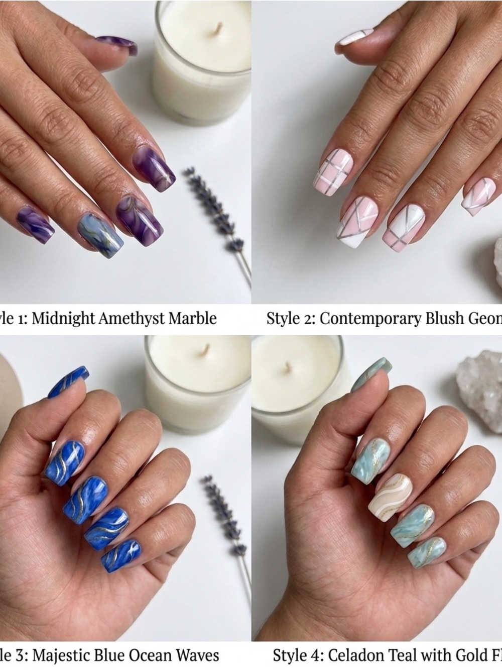 Complete Press-On Nail Kit - 4 Packs (92 Pcs) with Adhesive Tabs & Mini File